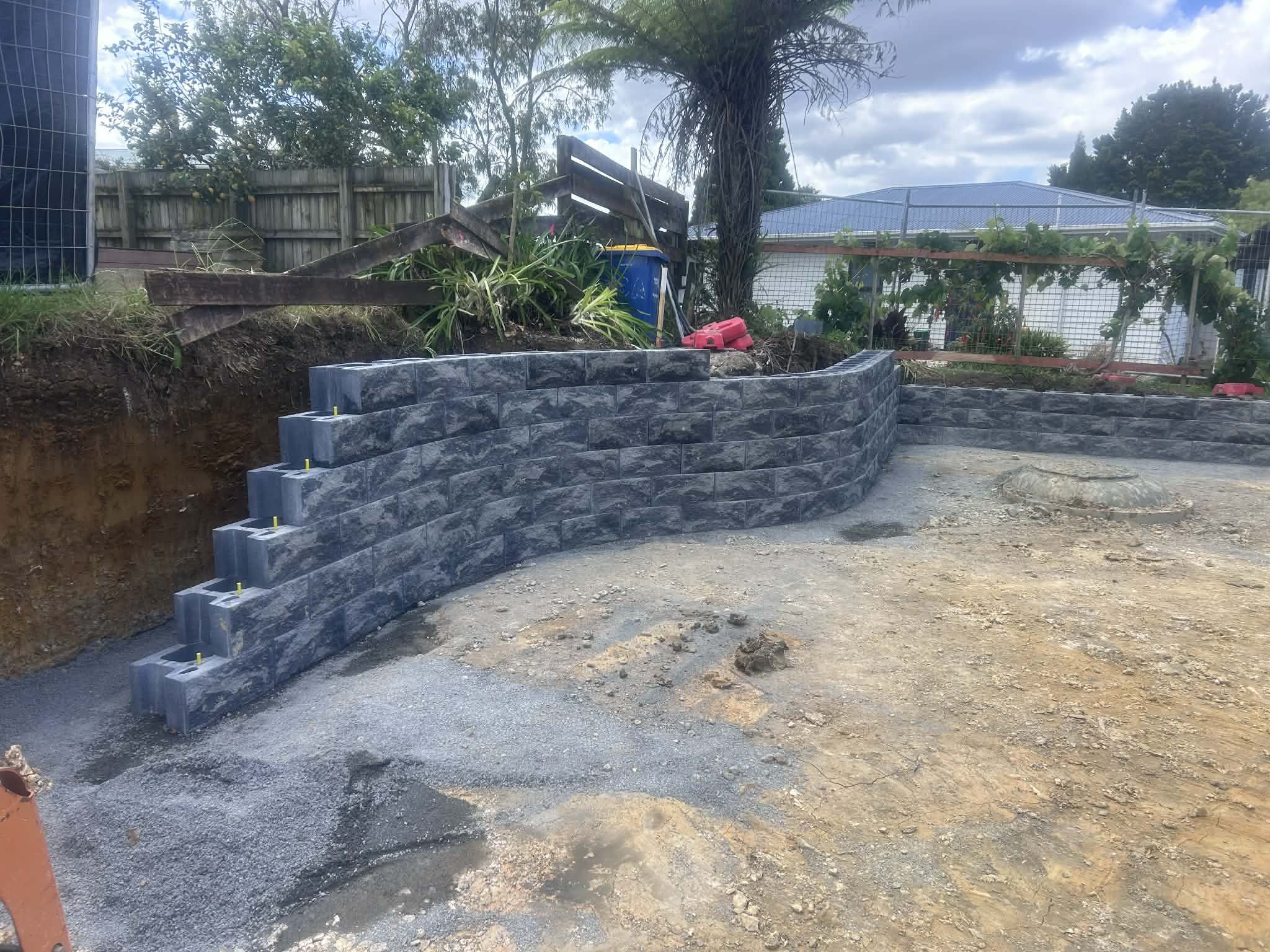 Curved keystone wall in progress